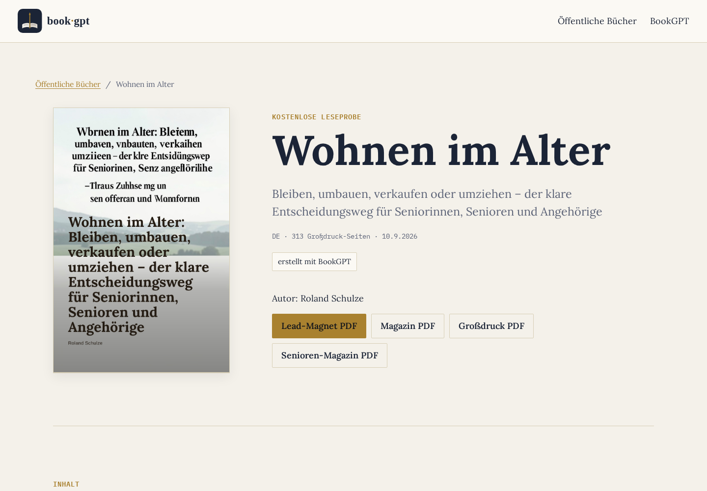 Öffentliche Buchseite Wohnen im Alter